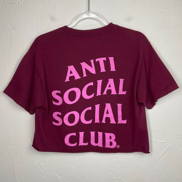 Anti Social Social Club Maroon Read Receipts Custom Cropped Tee Large ASSC - Picture 4 of 6